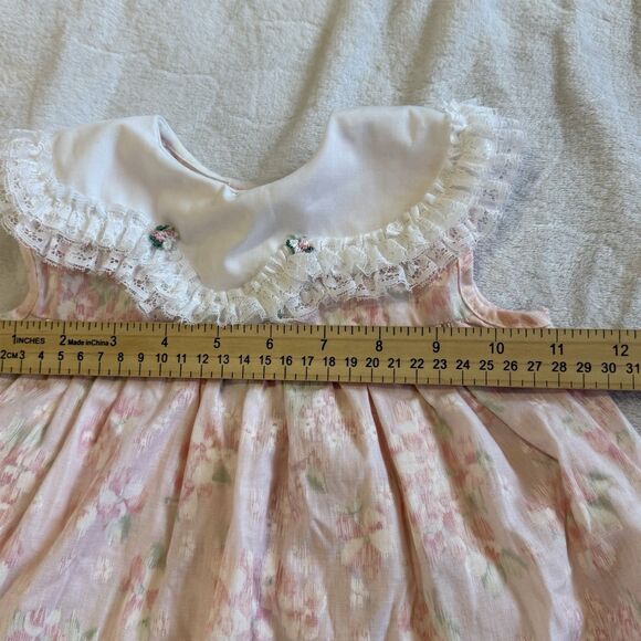 Vintage Hugs and Kisses Baby Girl Pink Dress Size 24 Months White Bib Collar - Picture 13 of 14